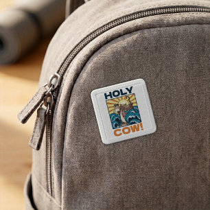 Funny Cow Holy Cow! Visual Pun Animal Cartoon Patch