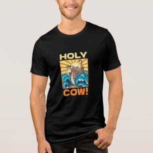 Funny Cow Holy Cow! Visual Pun Animal Cartoon Tri-Blend Shirt