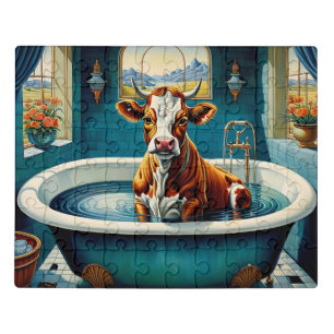 Funny Cow in Bathtub Puzzle 