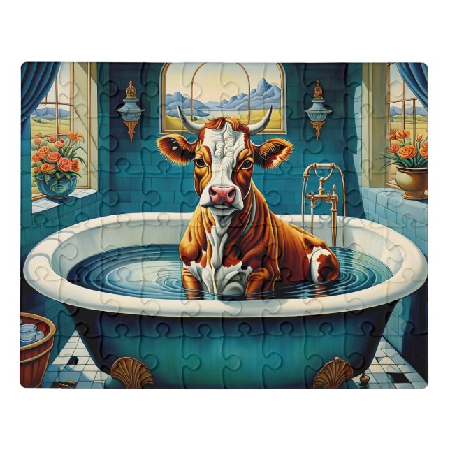 Funny Cow in Bathtub Puzzle  (Puzzle Horizontal)
