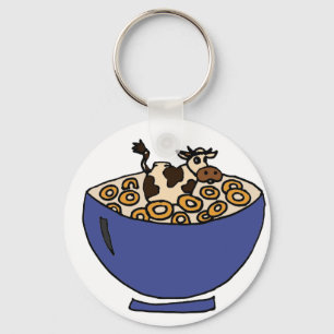 Funny Cow in Bowl of Toasted Oats Keychain