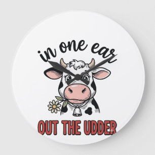 Funny Cow In One Ear Out The Udder Shirt Design_1 Large Clock