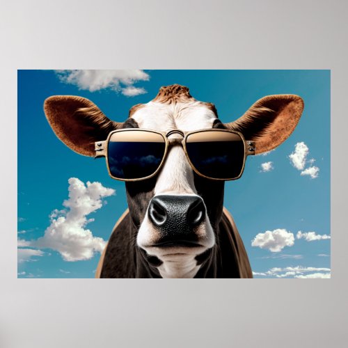 Funny Cow in Sunglasses Poster