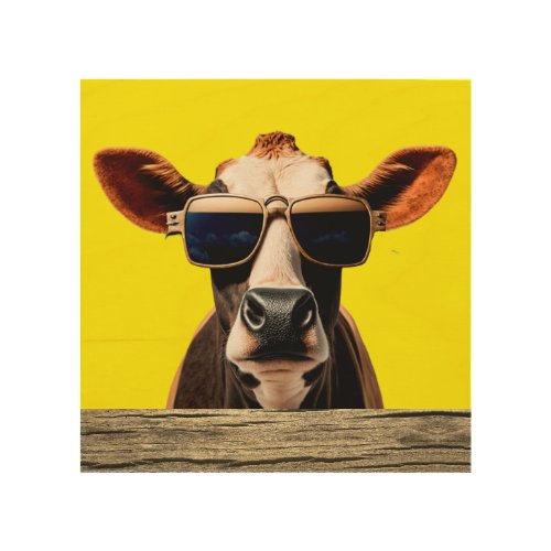 Funny Cow in Sunglasses Wood Wall Art