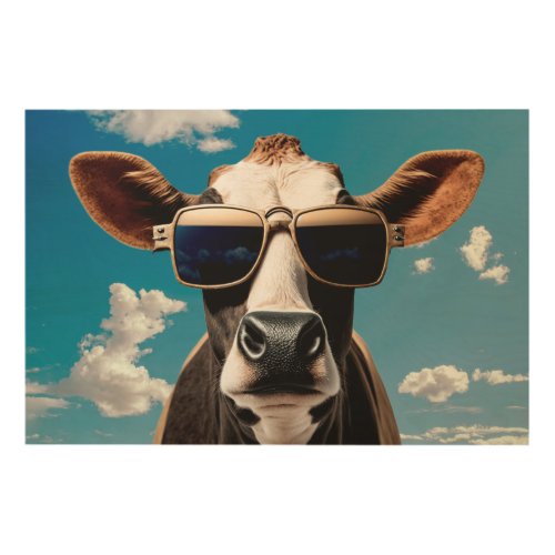 Funny Cow in Sunglasses Wood Wall Art