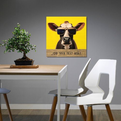 Funny Cow in Sunglasses Wood Wall Art