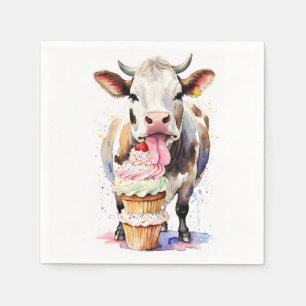 Funny Cow Licking Cupcakes For Cow Lovers Napkins