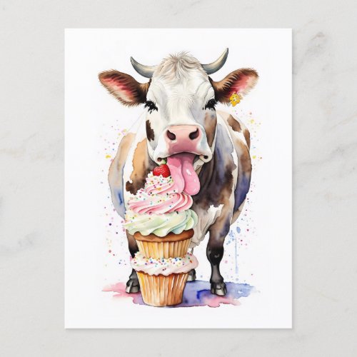 Funny Cow Licking Cupcakes For Cow Lovers Postcard