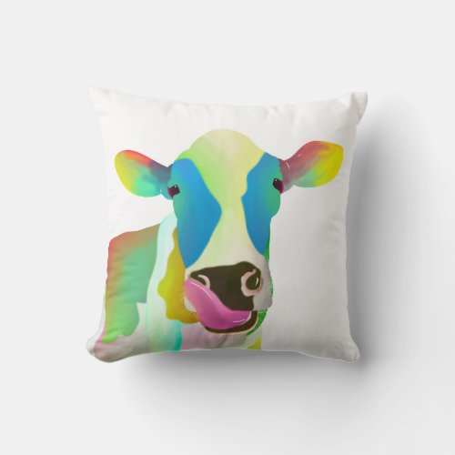 Funny cow licking throw pillow