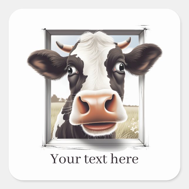 Funny cow lovers customizable square sticker (Front)