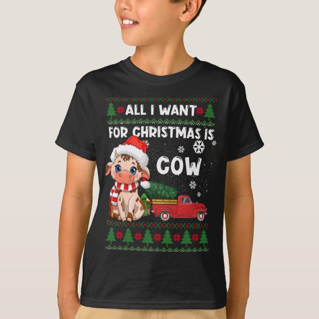 Funny Cow lovers Cute Cow Santa Hat Ugly Christmas T-Shirt (Front)