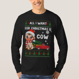 Funny Cow lovers Cute Cow Santa Hat Ugly Christmas T-Shirt