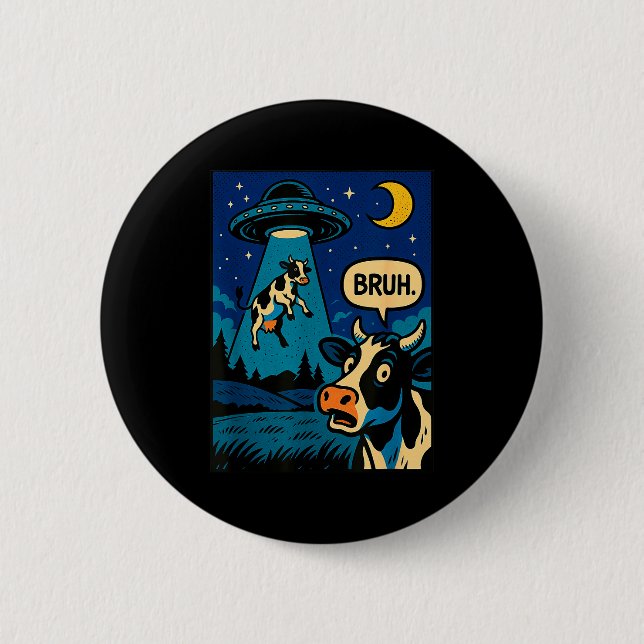 Funny Cow Meme Ufo Alien Zoo Boys Girls Kids  Button (Front)
