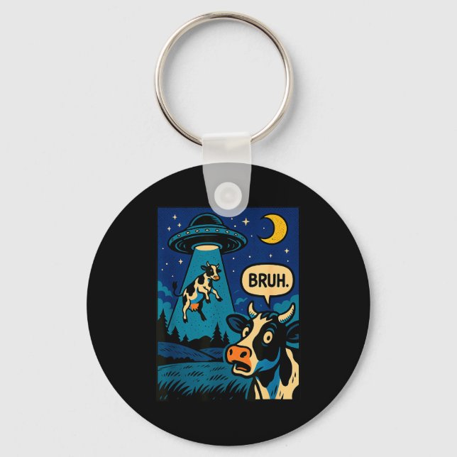 Funny Cow Meme Ufo Alien Zoo Boys Girls Kids  Keychain (Front)