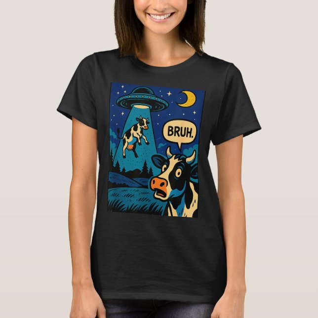 Funny Cow Meme Ufo Alien Zoo Boys Girls Kids  T-Shirt (Front)