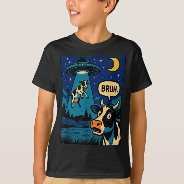 Funny Cow Meme Ufo Alien Zoo Boys Girls Kids  T-Shirt (Front)