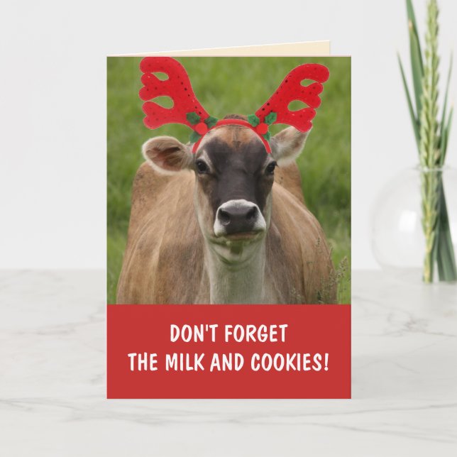 Funny Cow Milk And Cookies Christmas Card (Front)