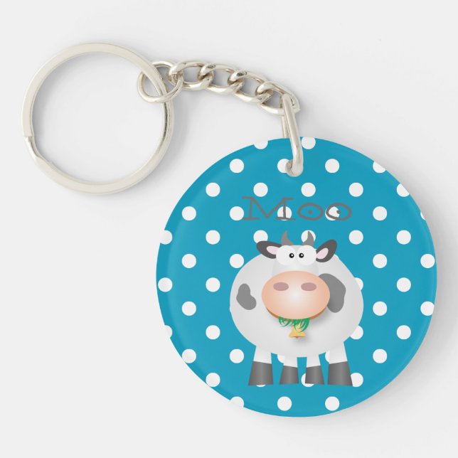 Funny Cow Moo And White Polka Dot Pattern Keychain (Front)