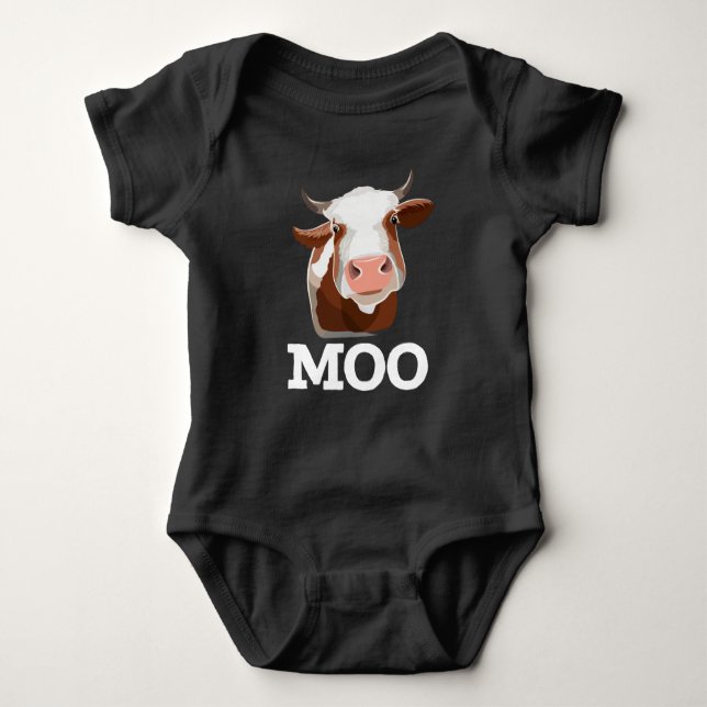 Funny Cow Moo Farm Animal Humor Baby Bodysuit (Front)