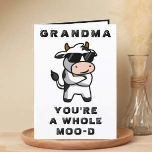 Funny Cow Moo Mood Grandmother Happy Birthday Letterpress Thank You Card