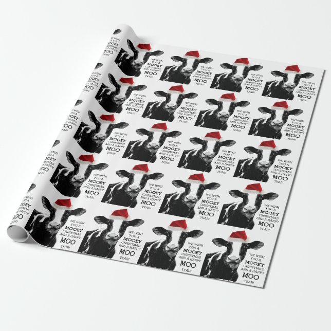 Funny Cow Mooey Christmas and Happy MOO Year! Wrapping Paper (Unrolled)
