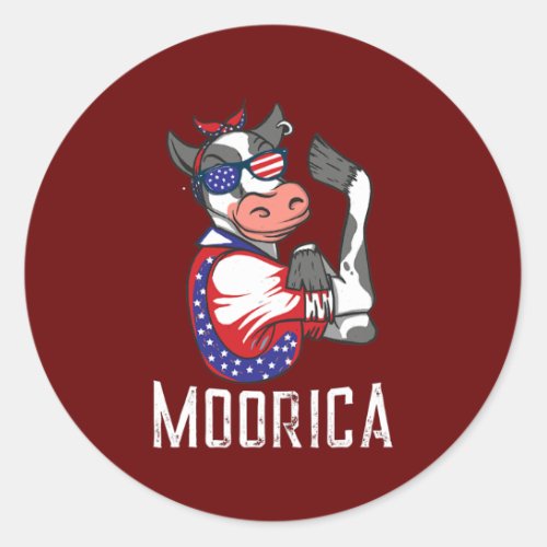 Funny Cow Moorica USA 4th Of July Patriotic Classic Round Sticker