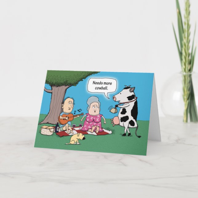Funny Cow Needs More Cowbell Birthday Card (Front)
