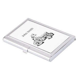 Funny cow on a tractor business card case