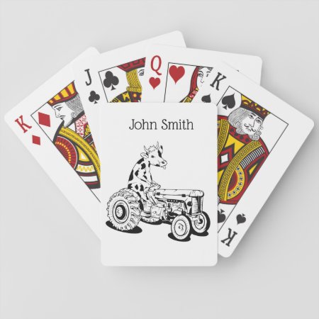 Funny Cow On A Tractor Playing Cards