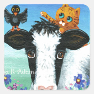 Funny Cow Orange Cat Creationarts  Sticker