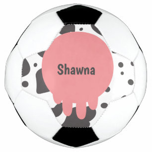 Funny Cow Pink Pattern Monogram Name Soccer Ball