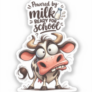 Funny Cow – Powered by Milk, Ready for School Sticker