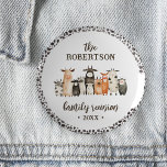 Funny Cow Print Country Family Reunion Button<br><div class="desc">Funny Cow Print Country Family Reunion button Gather 'round the herd for a barnyard bash like no udder with this Funny Cow Family Reunion Collection. Featuring whimsical watercolor highland cows and charming cow print accents, it sets the stage for a hilarious hoedown. Perfect family reunion favors for your farmhouse rustic...</div>