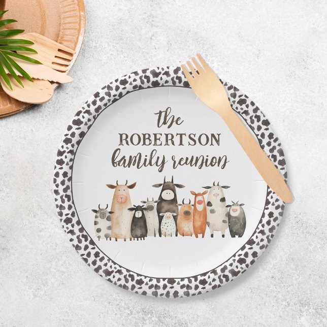 Funny Cow Print Country Family Reunion Paper Plates (Creator Uploaded)