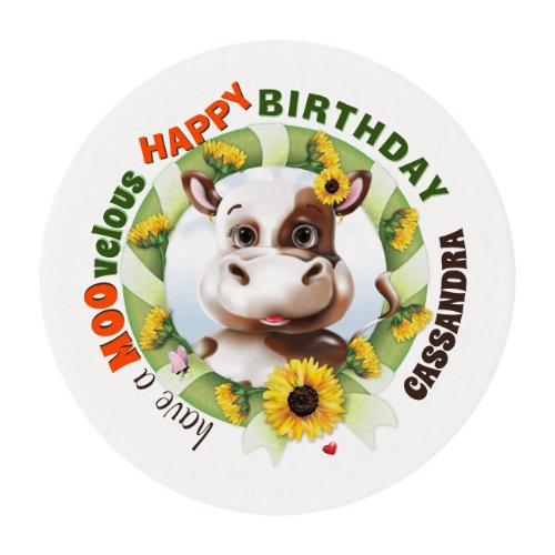 Funny Cow Pun Birthday Girl Edible Frosting Rounds