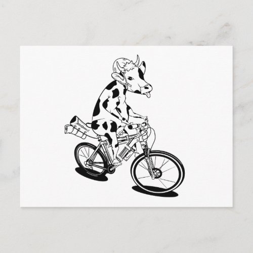 Funny cow riding a bike postcard