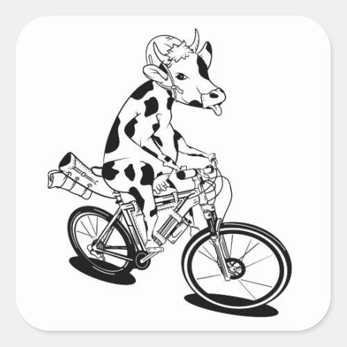 Funny cow riding a bike square sticker