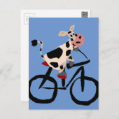 Funny Cow Riding Bicycle Art Postcard (Front/Back)