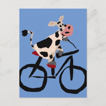 Funny Cow Riding Bicycle Art Postcard by naturesmiles at Zazzle