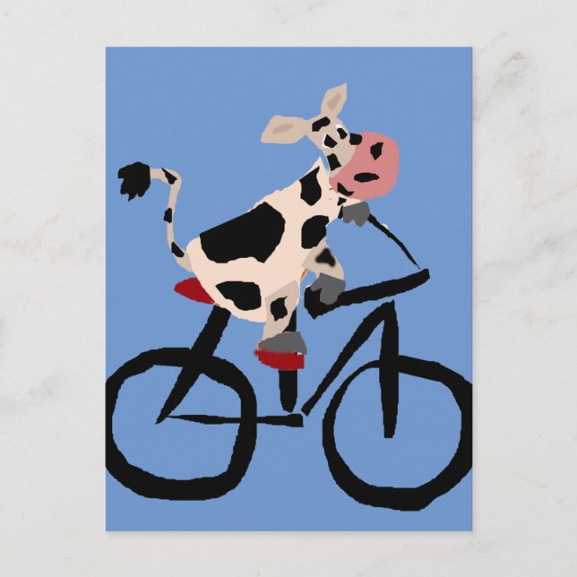 Funny Cow Riding Bicycle Art Postcard (Front)
