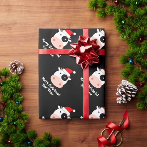 Funny cow Santa cartoon Christmas wrapping paper