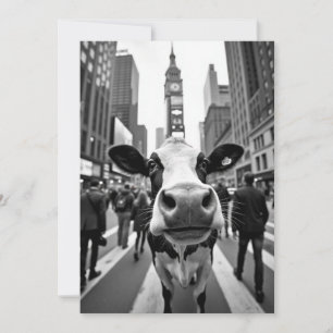 Funny Cow Selfie on a Busy City Street Invitation