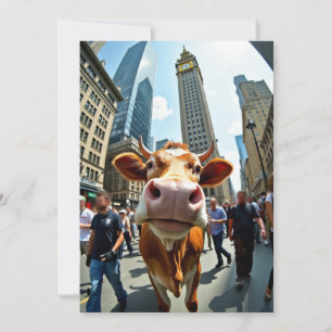 Funny Cow Selfie on a Busy City Street Invitation