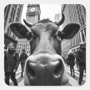 Funny Cow Selfie on a Busy City Street Square Sticker
