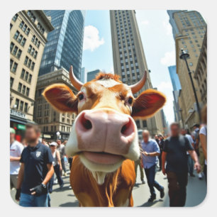Funny Cow Selfie on a Busy City Street Square Sticker