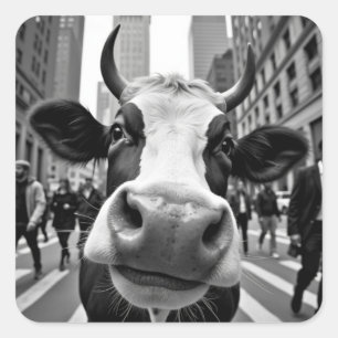 Funny Cow Selfie on a Busy City Street Square Sticker