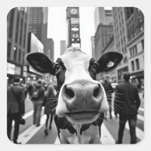 Funny Cow Selfie on a Busy City Street Square Sticker