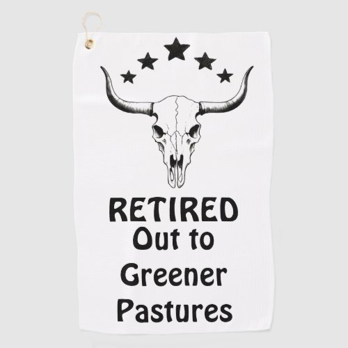 Funny Cow Skull Retirement Humor Out to Pasture Golf Towel