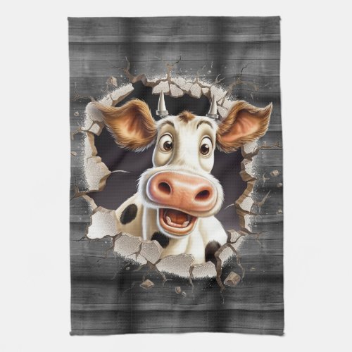 Funny cow surprise face country farmer gifts kitchen towel