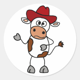 Funny Cow Wearing Red Cowboy Hat Classic Round Sticker